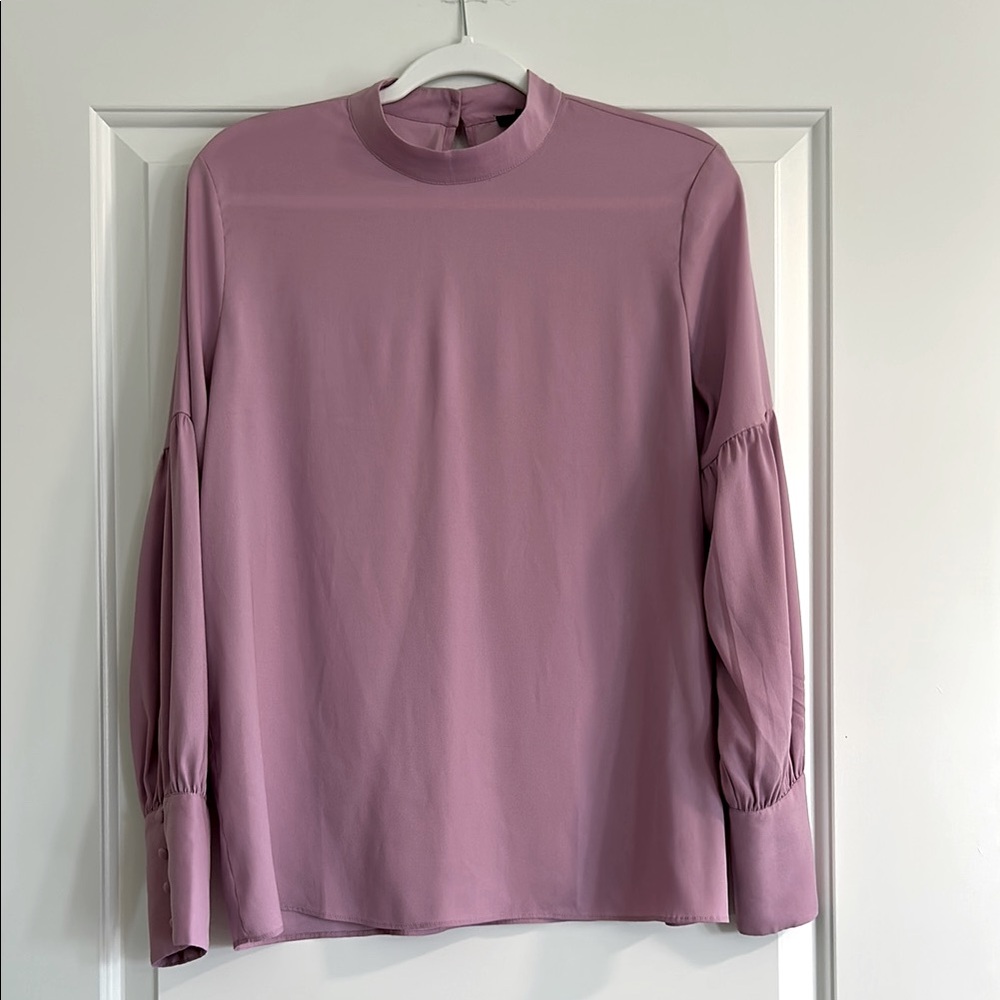Ann Taylor Lavender Balloon Sleeve Blouse with Mandarin Collar